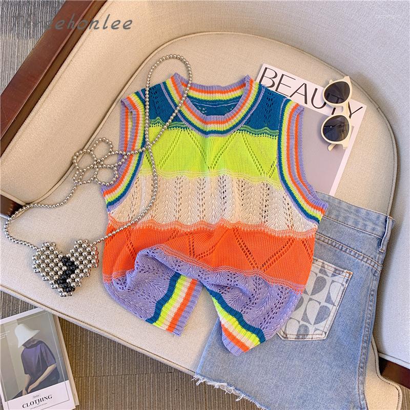 Women' Tanks Rainbow Striped Hollowed Out Design Sense Knit Vest Inside Match Outside Wear Short Street Top Summer Women' Clothing, Picture color
Women' Tanks Rainbow Striped Hollowed Out Design Sense Knit Vest Inside Match Outside Wear Short Street Top Summer Women' Clothing, Picture color