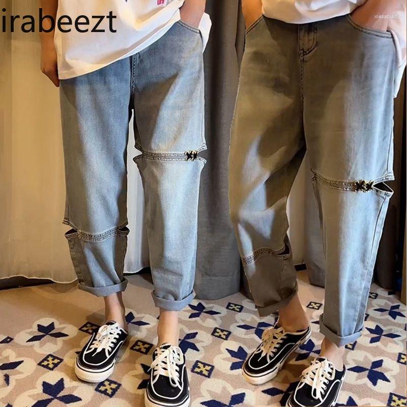 Women' Jeans Irabeezt High Street Jean Hip Hop Holes Wide Leg Denim Pants Korean Fashion Casual Straight Chic Summer Female Clothes, Blue 
Women' Jeans Irabeezt High Street Jean Hip Hop Holes Wide Leg Denim Pants Korean Fashion Casual Straight Chic Summer Female Clothes, Blue