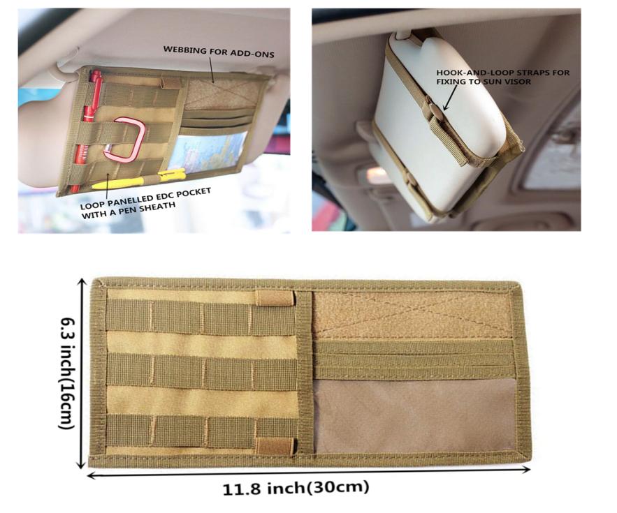 Tactical Multifunction Car Sun Visor Storage Bag Auto Glasses Ticket Documents Folder Mobile Phone Organizer5699587, Khaki
Tactical Multifunction Car Sun Visor Storage Bag Auto Glasses Ticket Documents Folder Mobile Phone Organizer5699587, Khaki
