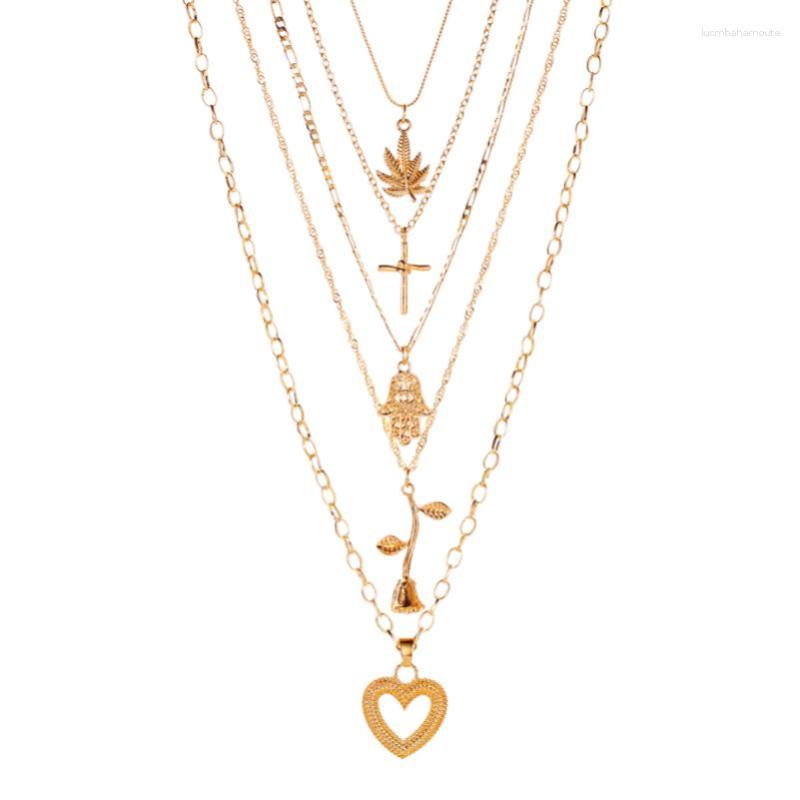 Pendant Necklaces Five Layers Golden Alloy Rose Hollow Heart Shape Cross Palm Retro Necklace For Women
Pendant Necklaces Five Layers Golden Alloy Rose Hollow Heart Shape Cross Palm Retro Necklace For Women