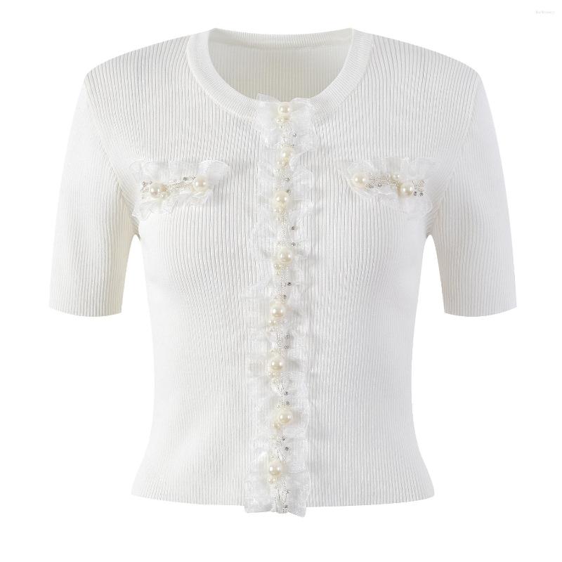 Women' T Shirts Korean Fashion Summer Short Sleeve Knitted T- Shirt For Women O-Neck Beaded Pearl T-shirt Ruffles Tops Elegant Tees, Black
Women' T Shirts Korean Fashion Summer Short Sleeve Knitted T- Shirt For Women O-Neck Beaded Pearl T-shirt Ruffles Tops Elegant Tees, Black