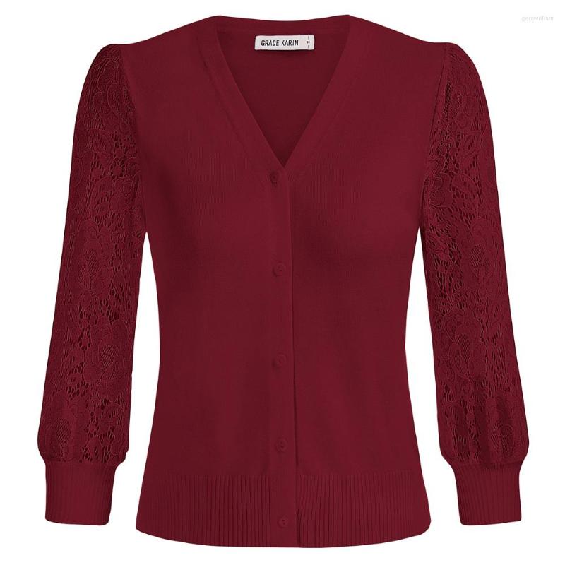 Women's Knits Women Lace Patchwork Cardigan Sweater 3/4 Sleeve V-Neck Button-up Knitwear, Dark gray
Women's Knits Women Lace Patchwork Cardigan Sweater 3/4 Sleeve V-Neck Button-up Knitwear, Dark gray