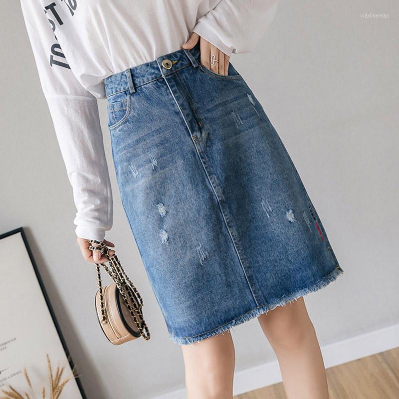 Skirts Embroidery Ripped Jean High Waist A Line Pocket Cotton Jeans Midi Skirt Tassel Women Denim Fashion, Blue 
Skirts Embroidery Ripped Jean High Waist A Line Pocket Cotton Jeans Midi Skirt Tassel Women Denim Fashion, Blue