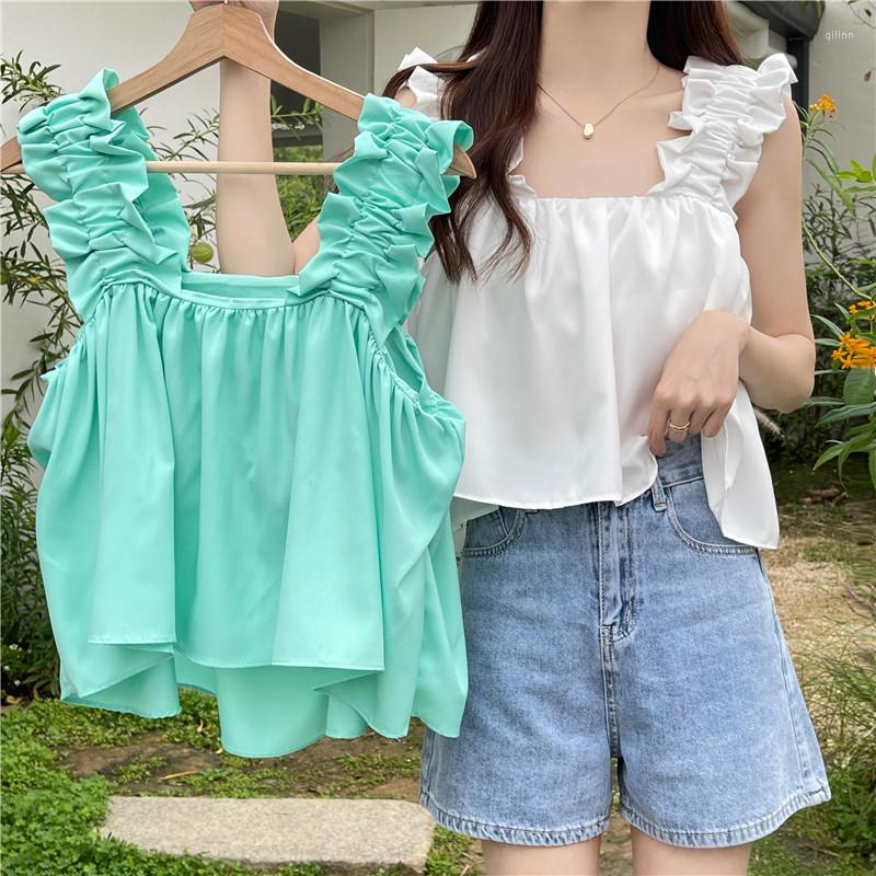 

Women' Tanks 2023 Summer Sweet Edge Baby Shirt With Suspended Tank Top Women' Design Sense Small Lovely Sleeveless Outwear, Photo color