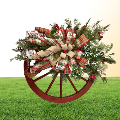 Christmas Decorations Farmhouse Wagon Wheels Wreath Winter Door Hanging Home Outdoor Year Gift 2209089036793