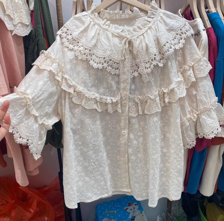 Women's Blouses Sweet Embroidery Ruffle Cotton Blouse Mori Girl Lace Up Kawaii Lolita Princess Shirt Women's Loose Wide Doll Tops, Beige
Women's Blouses Sweet Embroidery Ruffle Cotton Blouse Mori Girl Lace Up Kawaii Lolita Princess Shirt Women's Loose Wide Doll Tops, Beige