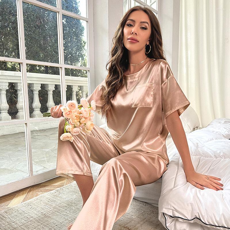 Women's Sleepwear Women Pajama Set Spring Summer Pink Silk Satin Short Sleeve Top Shorts 2 Piece Casual Female Pijama Homewear, Black
Women's Sleepwear Women Pajama Set Spring Summer Pink Silk Satin Short Sleeve Top Shorts 2 Piece Casual Female Pijama Homewear, Black
