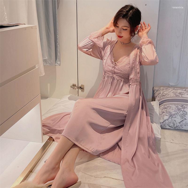 Women's Sleepwear Women's Summer Kimono Robe Gown Satin Female Sexy With Bra Lace Court Style Two Pieces Long Bathrobe&Suspender, Burgundy
Women's Sleepwear Women's Summer Kimono Robe Gown Satin Female Sexy With Bra Lace Court Style Two Pieces Long Bathrobe&Suspender, Burgundy