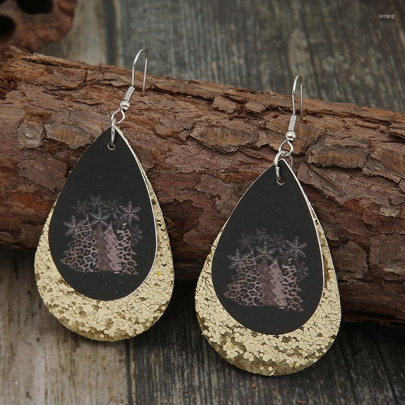 Dangle Earrings Faux Leather Lightweight Cute Glitter Christmas