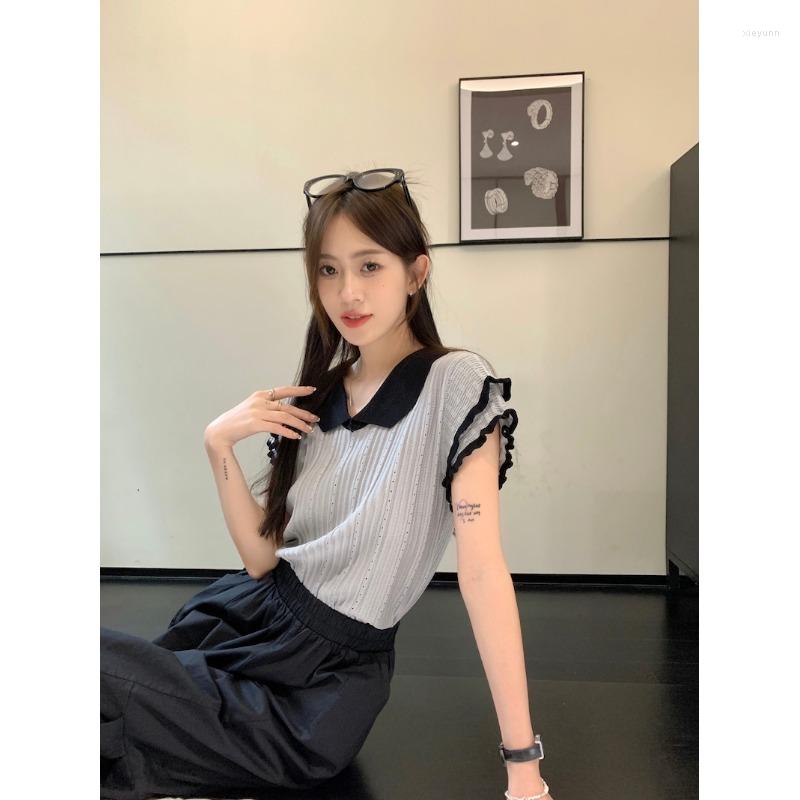 Women's Blouses Women's Grey Babydoll Neck Knitted Sweater Casual Wear For Ladies Summertime Novel French Style Designer Concept Short, Gray
Women's Blouses Women's Grey Babydoll Neck Knitted Sweater Casual Wear For Ladies Summertime Novel French Style Designer Concept Short, Gray