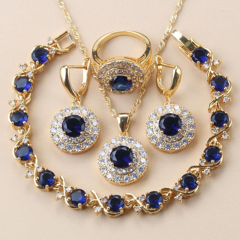 Necklace Earrings Set African Gold Color 925 Mark Bridal Costume And Blue Cubic Zirconia For Women Luxury Wedding, Picture shown
Necklace Earrings Set African Gold Color 925 Mark Bridal Costume And Blue Cubic Zirconia For Women Luxury Wedding, Picture shown