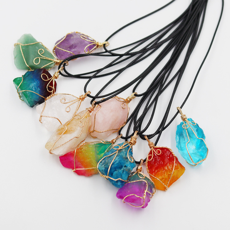 Wire Wrap Rainbow Irregular Raw Ore Fluorite Crystal Pendant Energy Stone Healing Amethyst Gift Necklace Wholesale
Wire Wrap Rainbow Irregular Raw Ore Fluorite Crystal Pendant Energy Stone Healing Amethyst Gift Necklace Wholesale
