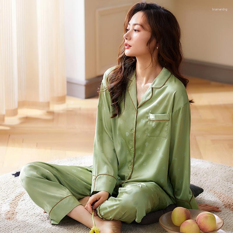 Women's Sleepwear Pajamas Autumn Spring Cardigan Silk Satin Women's Long Sleeve Sweet Cute Fruit Pattern Lapel Shirt Home Service, Lx-61908 green
Women's Sleepwear Pajamas Autumn Spring Cardigan Silk Satin Women's Long Sleeve Sweet Cute Fruit Pattern Lapel Shirt Home Service, Lx-61908 green