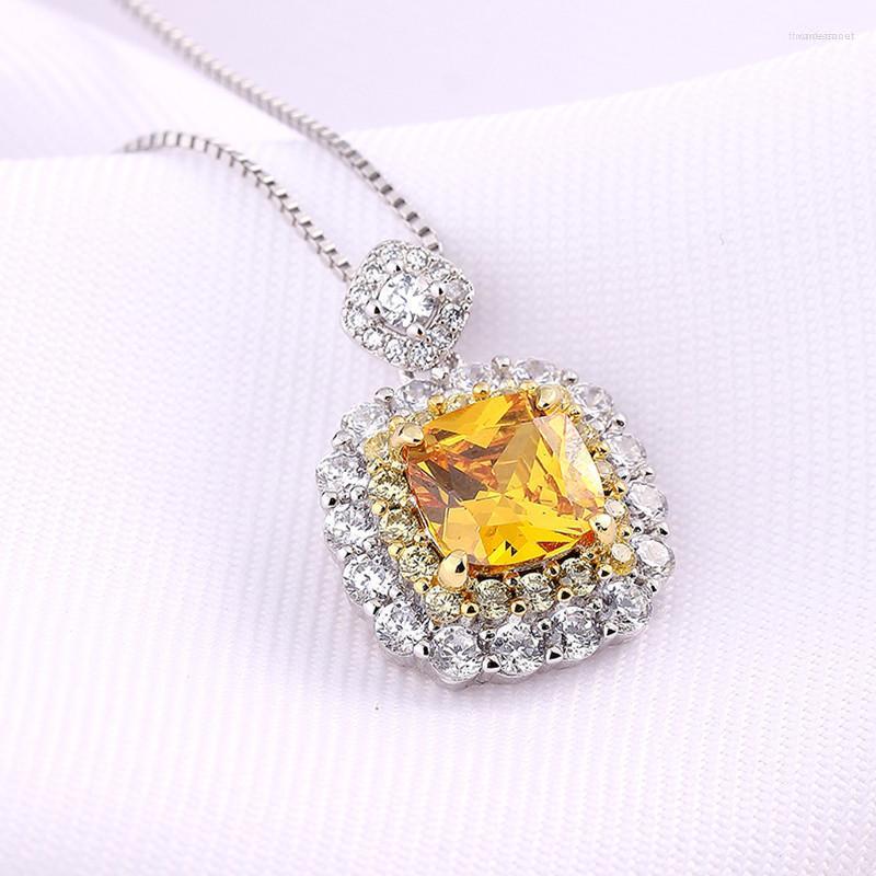 Chains 925 Sterling Silver Wedding Necklace Elegant Light Pink Yellow Crystal Stone Pendant Chain For Woman Classic Jewelry 45cm
Chains 925 Sterling Silver Wedding Necklace Elegant Light Pink Yellow Crystal Stone Pendant Chain For Woman Classic Jewelry 45cm