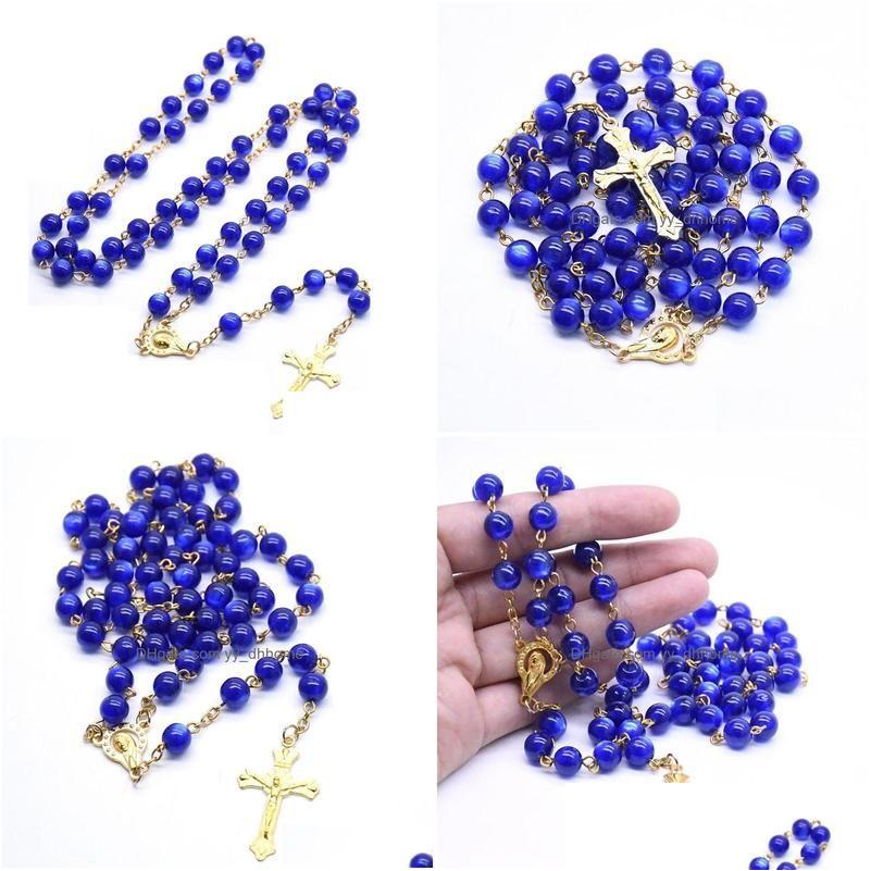 Pendant Necklaces Religious Blue Resin Beaded Rosary Necklace Gold Jesus Cross Prayer Jewelry Gifts For Men Women Drop Deliv Deliver Dhdml 
Pendant Necklaces Religious Blue Resin Beaded Rosary Necklace Gold Jesus Cross Prayer Jewelry Gifts For Men Women Drop Deliv Deliver Dhdml