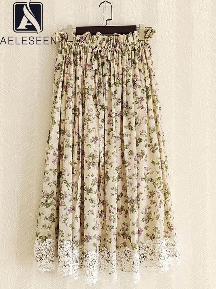 Skirts AELESEEN Women Cotton Skirt Runway Fashion Spring Summer Purple Flower Printed Patchwork Lace Ruffles High Waist Holiday Party, As photo
Skirts AELESEEN Women Cotton Skirt Runway Fashion Spring Summer Purple Flower Printed Patchwork Lace Ruffles High Waist Holiday Party, As photo