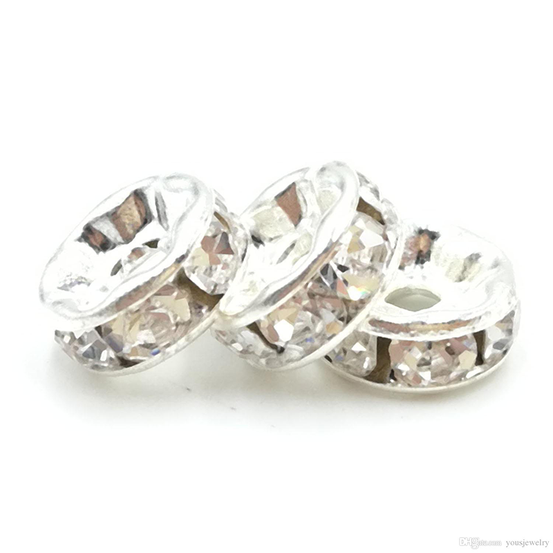 Tsunshine Components 100Pcs Rondelle Spacer Crystal Charms Beads Silver Plated Czech Rhinestone Loose Bead for Jewelry Making DIY