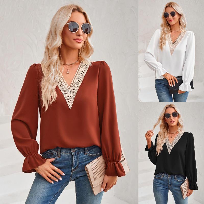 Women' T Shirts 2023 Autumn/Winter Women' Casual Solid V-neck Lace Ruffle Sleeve Loose Top, Black
Women' T Shirts 2023 Autumn/Winter Women' Casual Solid V-neck Lace Ruffle Sleeve Loose Top, Black