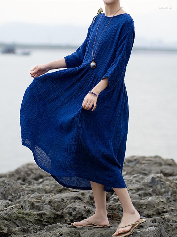 Casual Dresses Women Cotton And Linen Loose Dress 2023 Summer Autumn O-Neck Three Quarter Sleeve Simple, Blue
Casual Dresses Women Cotton And Linen Loose Dress 2023 Summer Autumn O-Neck Three Quarter Sleeve Simple, Blue