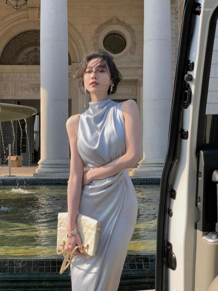 Casual Dresses 2023 Summer Elegant Women Dress Gentle High Collar Sleeveless Solid Midi Fashion Sexy Korea Off Shoulder Pleated Sundress, Beige
Casual Dresses 2023 Summer Elegant Women Dress Gentle High Collar Sleeveless Solid Midi Fashion Sexy Korea Off Shoulder Pleated Sundress, Beige