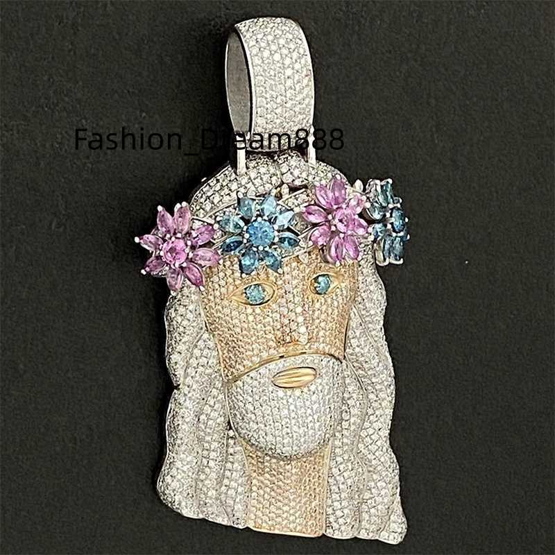 Popular Hip Religion Jewelry Silver 925 Gold Plated Jesus VVS Moissanite Pendant Rope Chain Pendant