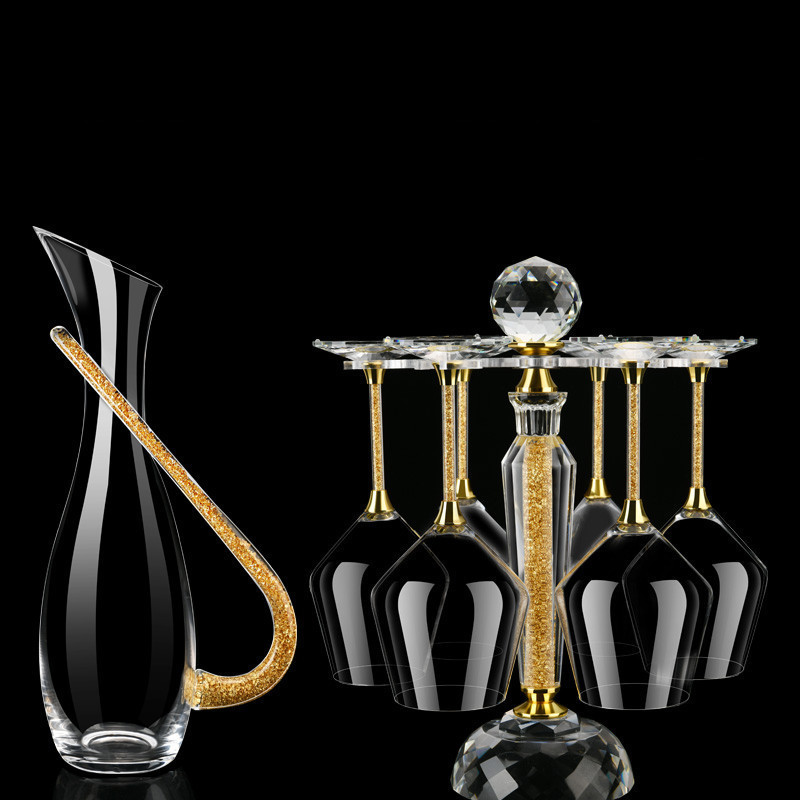 Bar Tools Nordic Light Gold Foil Crystal Glass Goblet and Decanter Set Family Party Wine Champagne Cocktail 230628