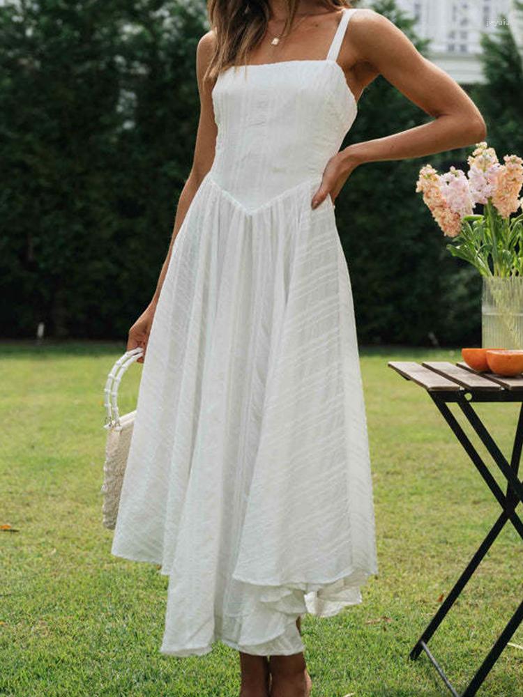 Casual Dresses Sleeveless Strap Irregular Hem Long Women Clothing Solid Color Splice Backless Pullover Mid Waist Ankle Length Skirt, White
Casual Dresses Sleeveless Strap Irregular Hem Long Women Clothing Solid Color Splice Backless Pullover Mid Waist Ankle Length Skirt, White