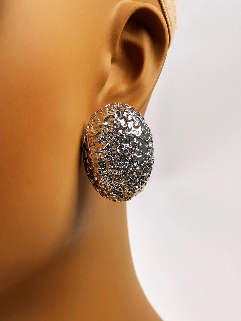 Stud Earrings Unique Metal Oval Hammered Texture With 3D Effect Modern For Women