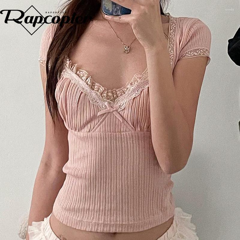 Women' T Shirts Rapcopter Y2k Pink Lace Crop Top Bow Square Collar Shirt Women Knitted Short Sleeve Cute Summer Tee Korean Harajuku Sweet
Women' T Shirts Rapcopter Y2k Pink Lace Crop Top Bow Square Collar Shirt Women Knitted Short Sleeve Cute Summer Tee Korean Harajuku Sweet