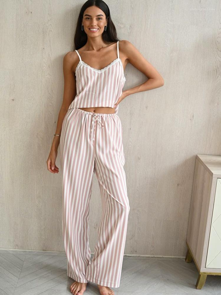 Women' Sleepwear Linad Print Stripe Pajamas For Women 2 Piece Sets Loose Spaghetti Strap Female Casual Trouser Suits Summer Nightwear
Women' Sleepwear Linad Print Stripe Pajamas For Women 2 Piece Sets Loose Spaghetti Strap Female Casual Trouser Suits Summer Nightwear