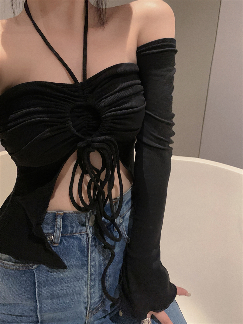 Women s T Shirt Charming Women Sexy Crop Tops Halter Neck with Sleeves Solid Color Pleated Tie Up Drawstring Summer Slim Fit Shirt 230628, Black
Women s T Shirt Charming Women Sexy Crop Tops Halter Neck with Sleeves Solid Color Pleated Tie Up Drawstring Summer Slim Fit Shirt 230628, Black