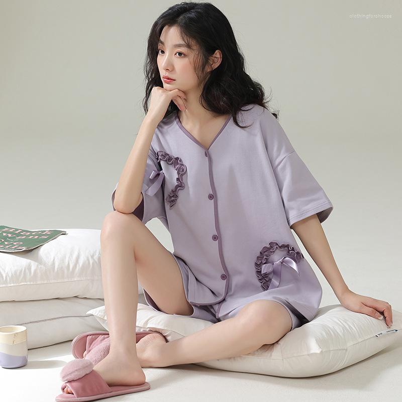 Women's Sleepwear Cute Girl Pajamas Set Solid Comfortable Women Summer Purple Cotton Homewear Short Sleeve Shorts 2PCS Casual, Color 1
Women's Sleepwear Cute Girl Pajamas Set Solid Comfortable Women Summer Purple Cotton Homewear Short Sleeve Shorts 2PCS Casual, Color 1