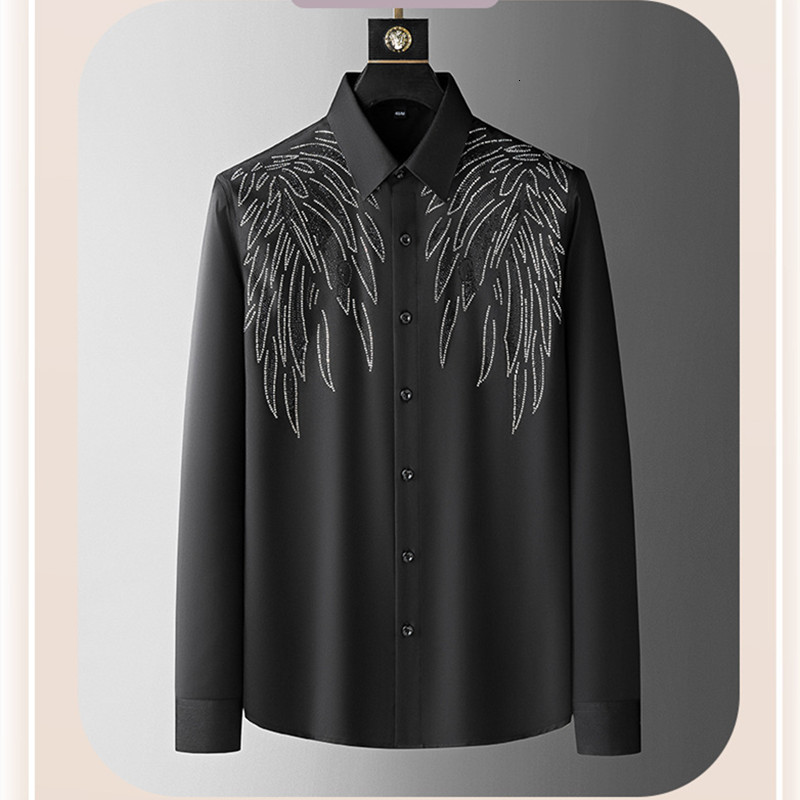 Men's Dress Shirts Men High-quality Shirt Personality Wing Pattern Rhinauroid Slim-fit Non-ironing Business Leisure Commuting Daily Top 230628