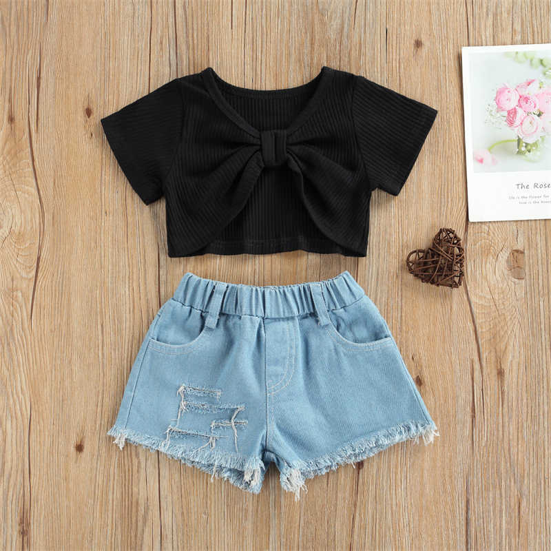 T-shirts Girls 2 Piece Set Fashion Solid Color Short-sleeved Ribbed Cropped T-shirt and Ripped Denim Short Pants Summer Outfit for 1-6 Y x0628, Black
T-shirts Girls 2 Piece Set Fashion Solid Color Short-sleeved Ribbed Cropped T-shirt and Ripped Denim Short Pants Summer Outfit for 1-6 Y x0628, Black