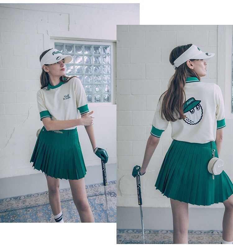 Women Golf Knitted Top Pullover Puff Sleeve Casual Sweater Blouse Shirt 230627