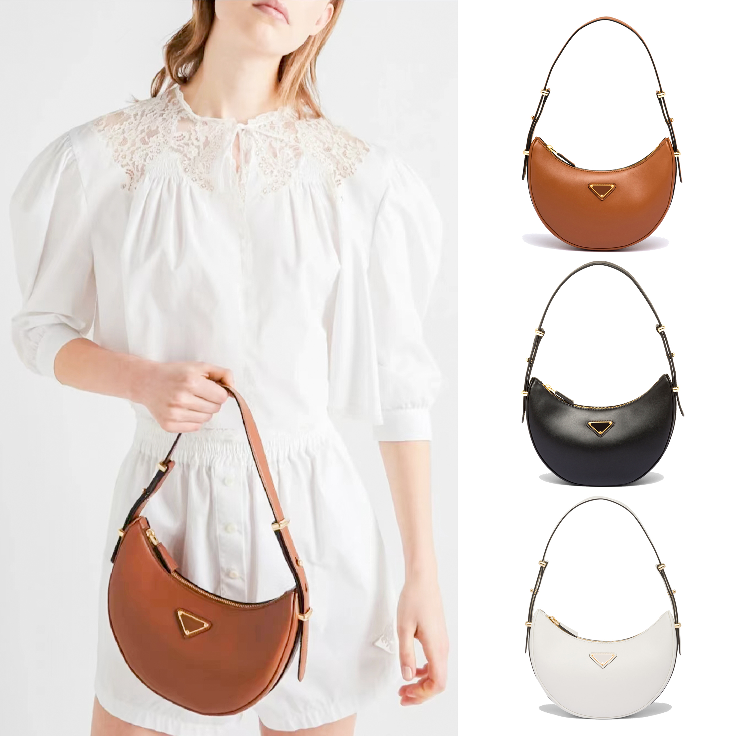 Top quality triangle saddle prad half moon bag luxurys White Cross Body classic handbags Evening Totes cowhide Shoulder Bags mens Designer Womens travel Clutch Bags, Black
Top quality triangle saddle prad half moon bag luxurys White Cross Body classic handbags Evening Totes cowhide Shoulder Bags mens Designer Womens travel Clutch Bags, Black