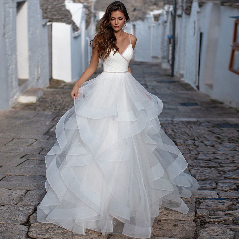 Romantic Cascading Ruffles Spaghetti Strap Wedding Dresses Tiere Bead Ball Gown Bridal Gown Layere Princess Beach Wedding Gown, Water melon
Romantic Cascading Ruffles Spaghetti Strap Wedding Dresses Tiere Bead Ball Gown Bridal Gown Layere Princess Beach Wedding Gown, Water melon
