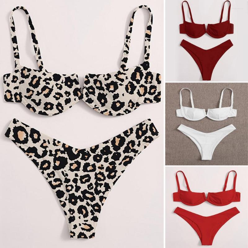 Women' Swimwear 2 Pcs/Set Women Bikini Set Push Up Padded With Wire V Shape Solid Swimming Adjustable Straps Leopard Print Bathing Suit, Red
Women' Swimwear 2 Pcs/Set Women Bikini Set Push Up Padded With Wire V Shape Solid Swimming Adjustable Straps Leopard Print Bathing Suit, Red