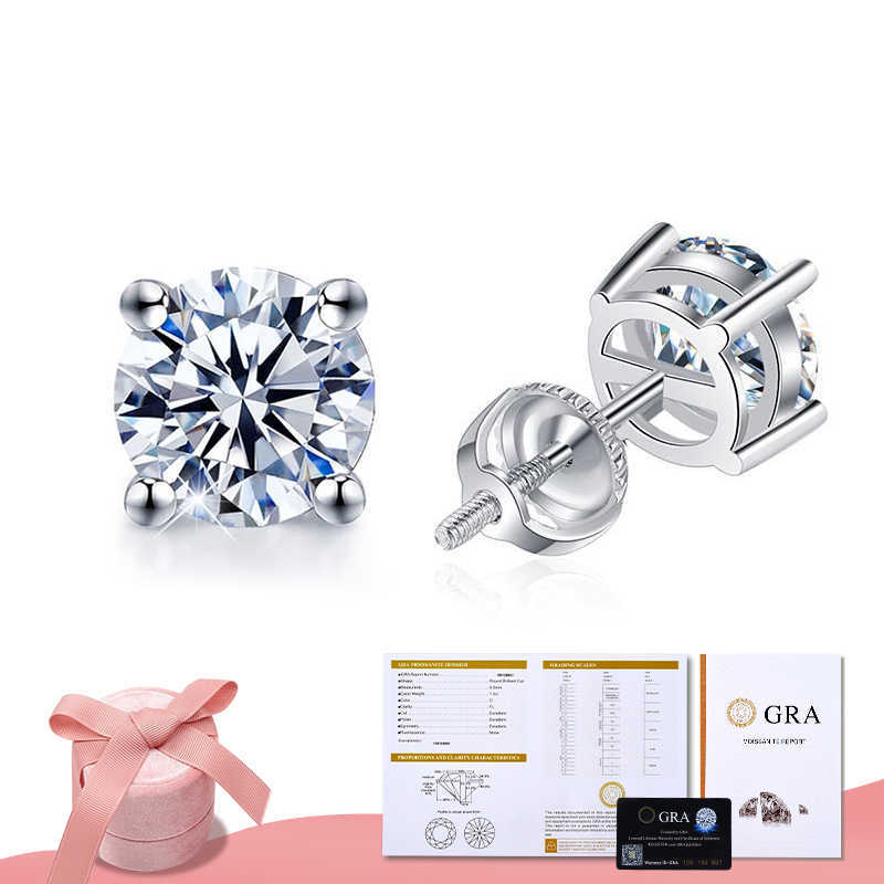 Custom GRA VVS1 Moissanite Dia D color 4 claw Round Stud Earring for Women Sterling Sier rose gold Fashion Jewelry