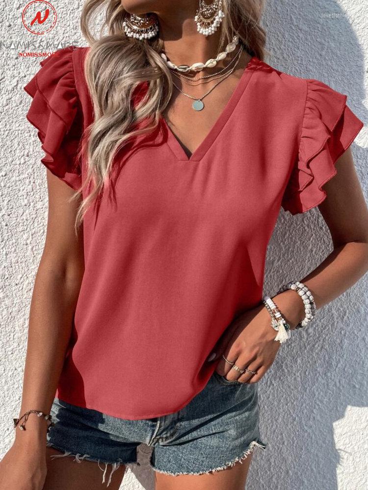 Women' T Shirts Fashion Women Summer Solid Color T-Shirts Patchwork Design Ruffles Decor V-Neck Butterfly Sleeve Casual Loose Pullovers Top, Orange
Women' T Shirts Fashion Women Summer Solid Color T-Shirts Patchwork Design Ruffles Decor V-Neck Butterfly Sleeve Casual Loose Pullovers Top, Orange