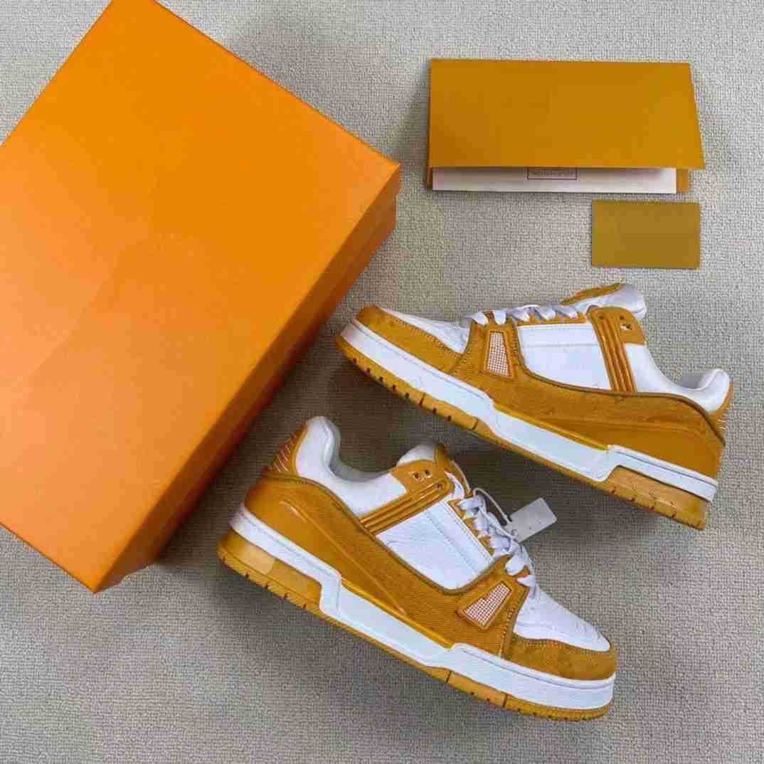 Lvit Scarpe Firmate Di Lusso Di Alta Qualità Primavera Ed Estate Sport Da Uomo Pelle Di Vitello Goffrata Gialla Produzione Taglia 38-45 Mkjl0002 Asd-image