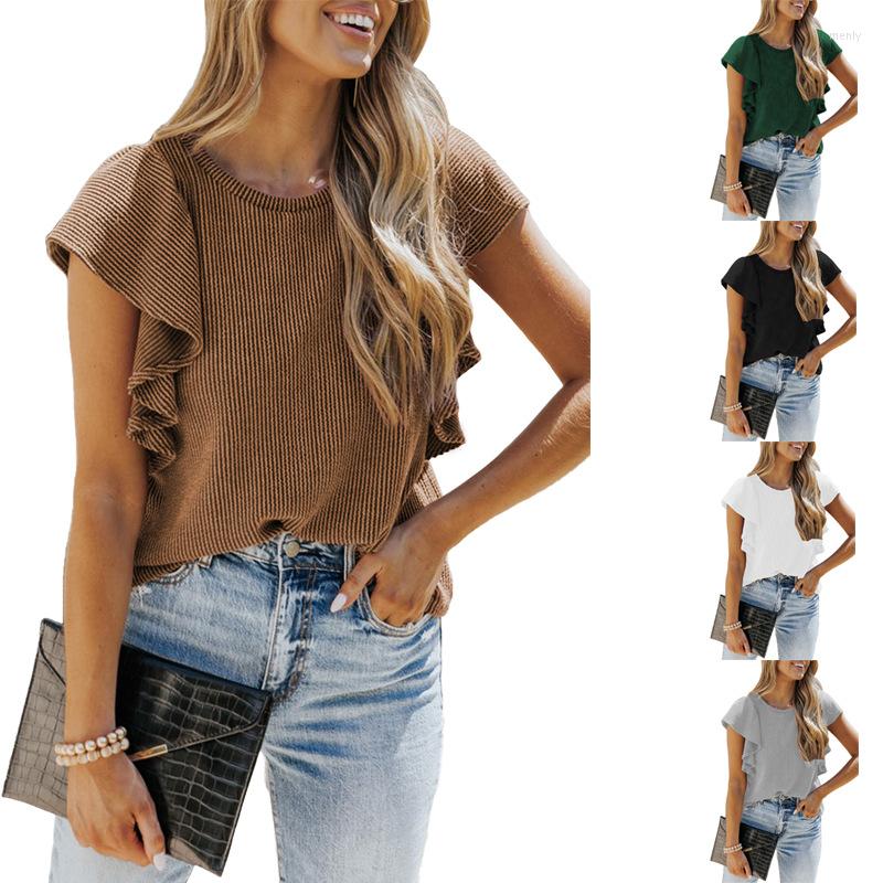 Women' T Shirts 2023 Rib Knitted Ruffle Short Sleeve T-shirt For Women Foreign Trade Casual Round Neck Top, Brown
Women' T Shirts 2023 Rib Knitted Ruffle Short Sleeve T-shirt For Women Foreign Trade Casual Round Neck Top, Brown