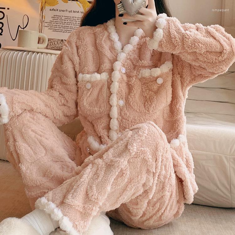 Women's Sleepwear 2023 Winter Pajamas Sets Sweet Cute Thick Warm Coral Fleece Nightclothes V-Neck Home Clothes Pyjamas Loungewear
Women's Sleepwear 2023 Winter Pajamas Sets Sweet Cute Thick Warm Coral Fleece Nightclothes V-Neck Home Clothes Pyjamas Loungewear