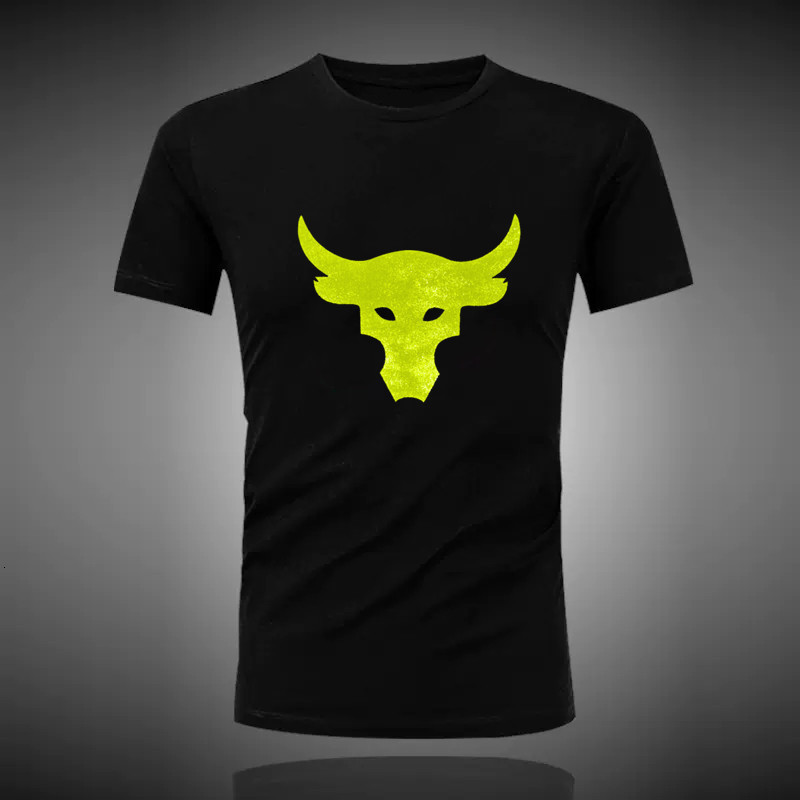 Men's TShirts Project Rock Johnson Training Sports Short Sleeve TShirt Cow Head Print Comfortable Breathable ONeck Sport Style 230627