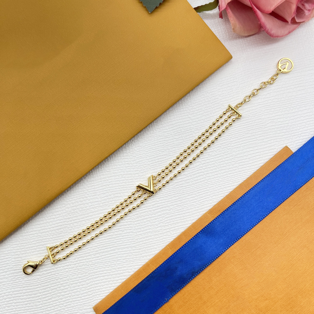 beaded Bracelet Fashion Charms Bracelet For Women 3 Rows of stainless steel beads with v pendant trendy Party Gift daily Jewelry