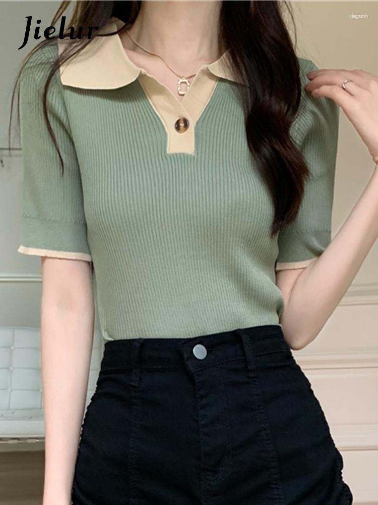 Women's Blouses Polo Neck Spell Color Chic Women Summer Vintage Slim Knitting Fashion Female Streetwear Short Sleeve Office Lady, White
Women's Blouses Polo Neck Spell Color Chic Women Summer Vintage Slim Knitting Fashion Female Streetwear Short Sleeve Office Lady, White