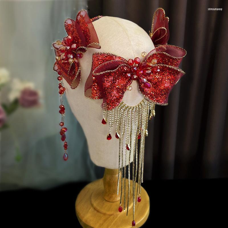Hair Clips Silk Bow Forehead Chain Crepes Coil Crystal Tassel Accessories Wedding Cocktail Dress Sample Red Headdress
Hair Clips Silk Bow Forehead Chain Crepes Coil Crystal Tassel Accessories Wedding Cocktail Dress Sample Red Headdress