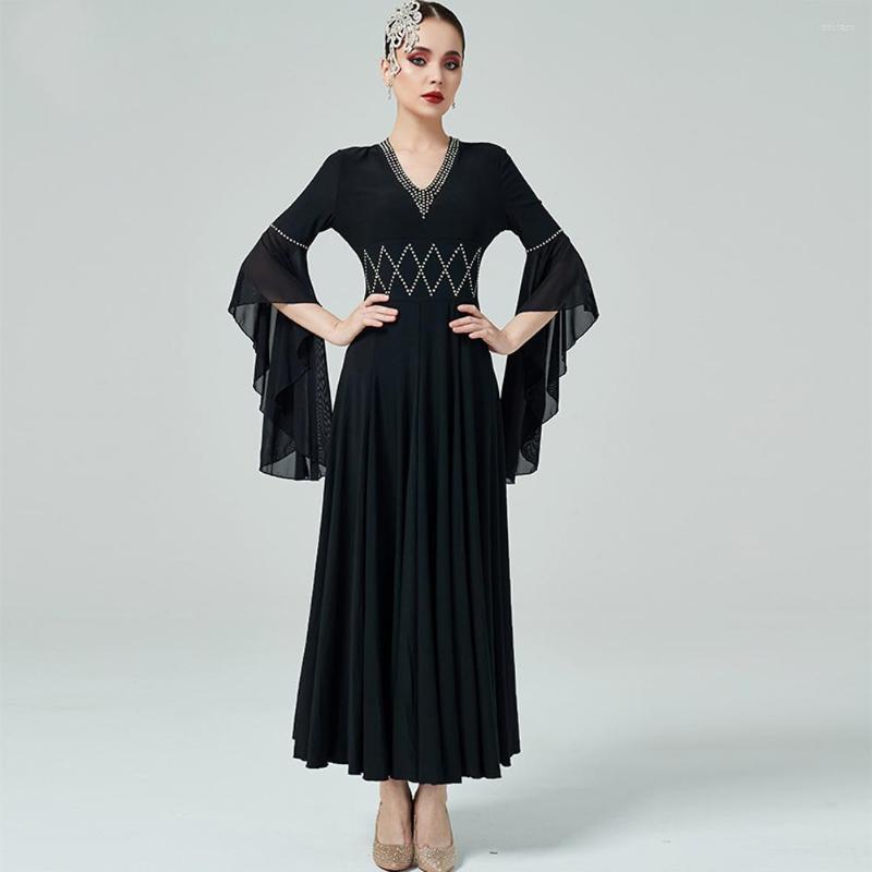 Stage Wear V-Neck Ballroom Dance Competition Dress Waltz Dresses Standard Women Float Sleeve, Black
Stage Wear V-Neck Ballroom Dance Competition Dress Waltz Dresses Standard Women Float Sleeve, Black