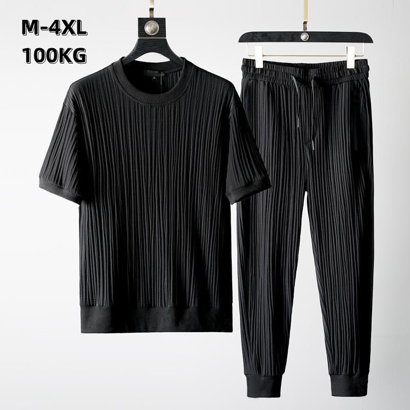 Mens Tracksuits 2 PcsSet Summer Ice Silk Casual Simple TShirt Sports Suit Two PiecePants Comfortable Stretch Straight Pleated Tracksuit 230627, Navy
Mens Tracksuits 2 PcsSet Summer Ice Silk Casual Simple TShirt Sports Suit Two PiecePants Comfortable Stretch Straight Pleated Tracksuit 230627, Navy