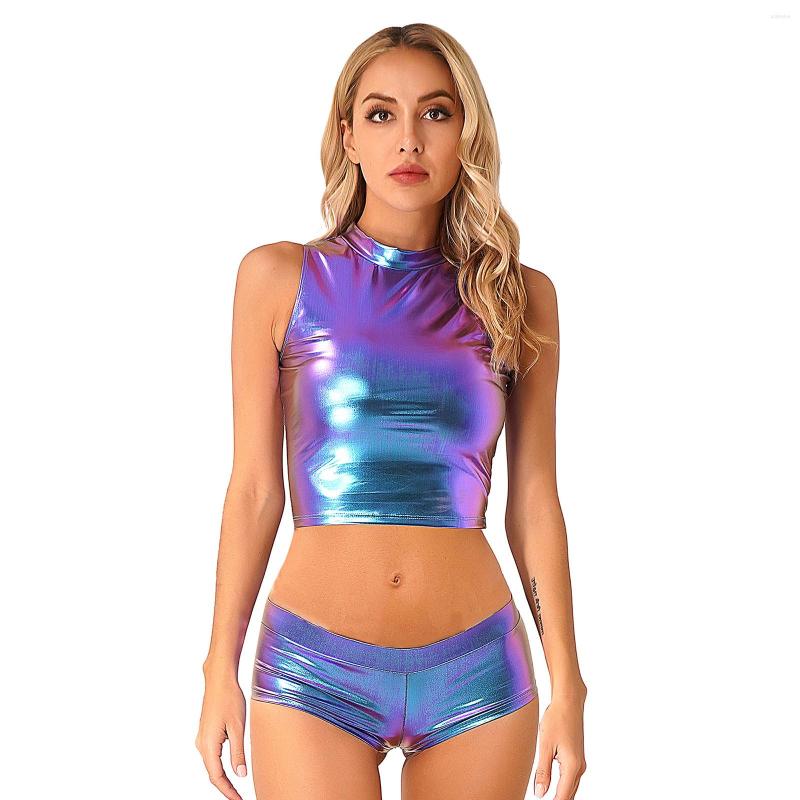 Women's Tracksuits Women Pole Dance Clothing Shiny Metallic Rave Party Outfit Crop Top Vest With Low Waist Shorts Club Stage Performance Set, Black
Women's Tracksuits Women Pole Dance Clothing Shiny Metallic Rave Party Outfit Crop Top Vest With Low Waist Shorts Club Stage Performance Set, Black